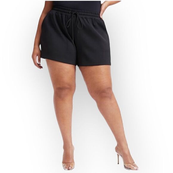 NEW Good American Drawstring Scuba Highwaist Shorts In Black Size 5XL - Picture 3 of 14